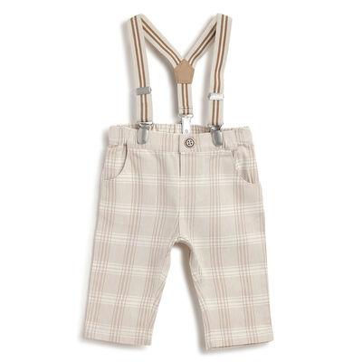Boys Medium Natural Checked Trouser